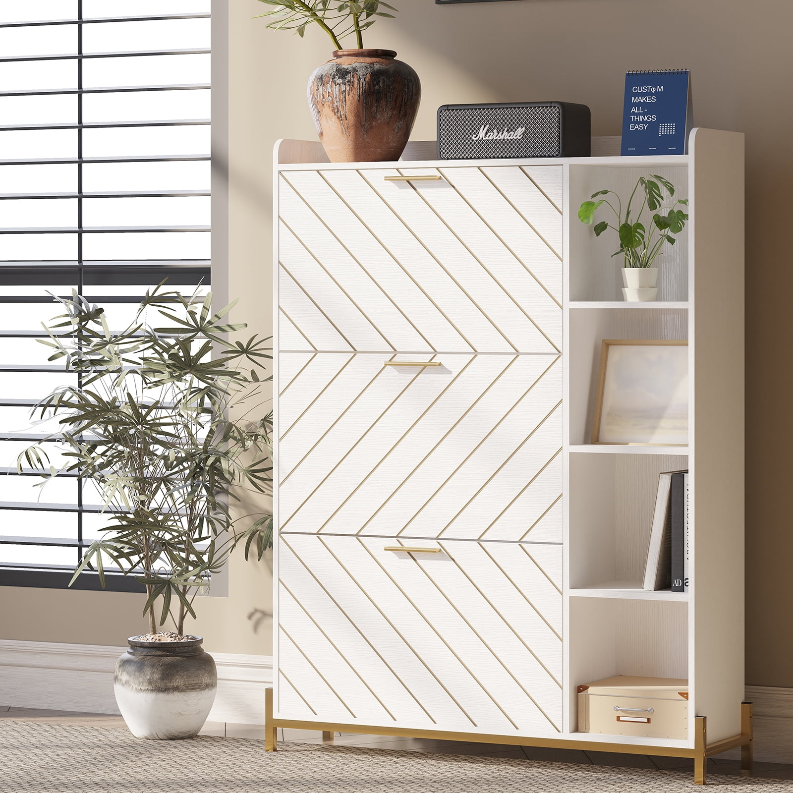 YYAo Shoe Cabinet, Shoe Storage Organizer, Shoe Cabinet with 3 Flip Drawers & Open Shelves, Modern Entryway Shoe Storage Cabinet Slim, Narrow Hidden Shoe Rack,White YYAo Shoe Cabinet, Shoe Storage Organizer, Shoe Cabinet with 3 Flip Drawers & Open Shelves, Modern Entryway Shoe Storage Cabinet Slim, Narrow Hidden Shoe Rack,White