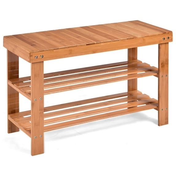 YYAo Shoe Rack, Shoe Organizer, Storage Shoe Shelf, 3 Tier Bamboo Bench Storage Shoe Shelf-Natural