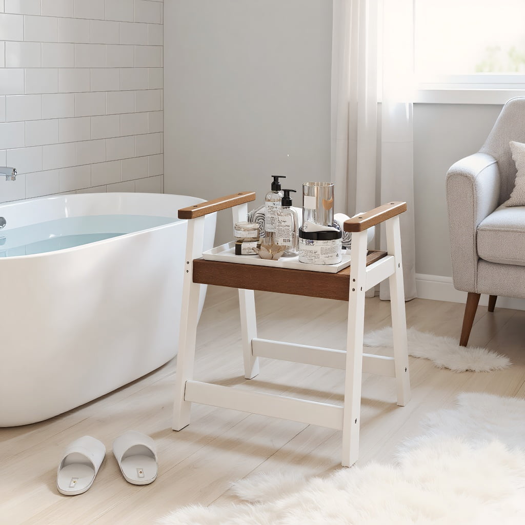 YYAo Shower Seat, Bathroom Bench Bath Chair,Shower Bench with Arms for Inside Shower Shaving Legs-Brown