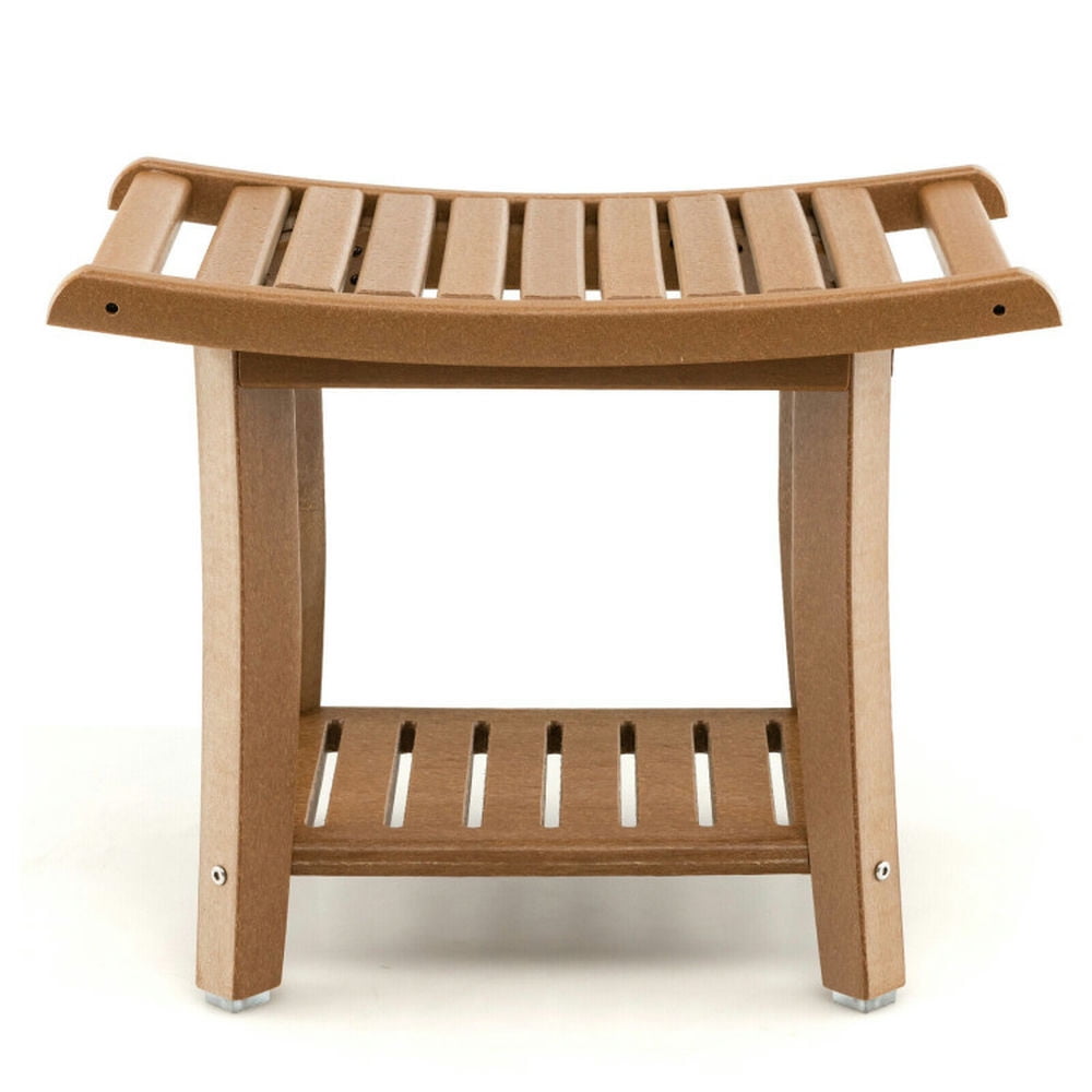 CoastalVogue 18 Inch Teak Wood Shower Bench - Waterproof, Adjustable Feet, 300 Lb Capacity, Gray