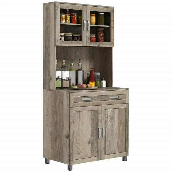 YYAo Sideboard Buffet Cabinet, Coffee Bar Cabinet,67" Buffet with Hutch, Modern Kitchen Pantry, Freestanding Cabinet with Glass Doors, Shelves and Drawers, Gray