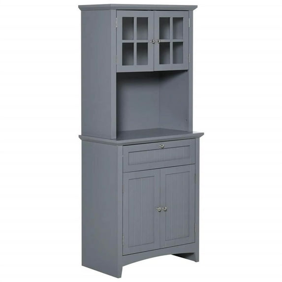 YYAo Sideboard Buffet Cabinet, Coffee Bar Cabinet,Elegant Buffet with Hutch, Kitchen Pantry Storage Cabinet with Framed Glass Door Drawer and Microwave Space, Grey