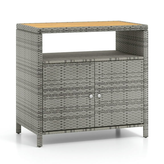 YYAo Sideboard Buffet Cabinet,Sideboard Buffet Kitchen Storage Cabinet,Rattan Storage Cabinet with Acacia Wood Countertop for Poolside Deck and Patio-Gray