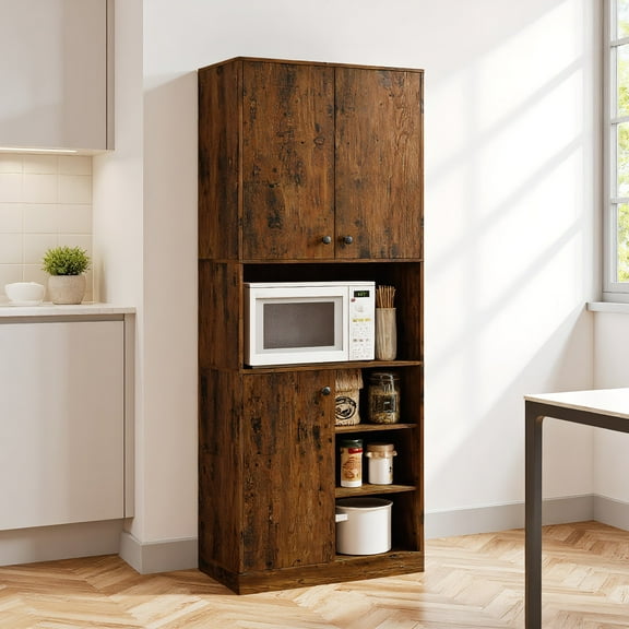 YYAo Sideboard Cabinet, Coffee Bar Cabinet,Kitchen Pantry Storage Cabinet with Microwave Stand and Open Shelves-Rustic Brown