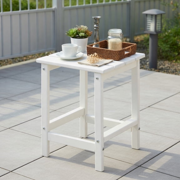 YYAo Small Single Table, Waterproof Outside Table, Modern End Tables, 14 Inch Square Weather-Resistant Adirondack Side Table-White