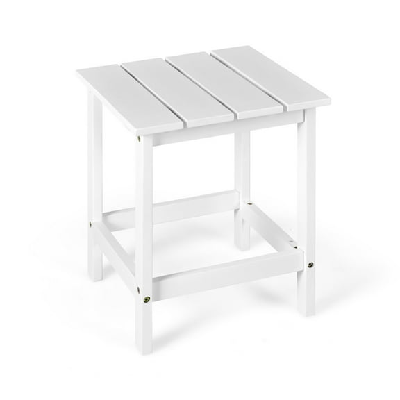 YYAo Small Single Table, Waterproof Outside Table, Modern End Tables, 15 Inch Patio Square Wooden Slat End Side Coffee Table for Garden-White