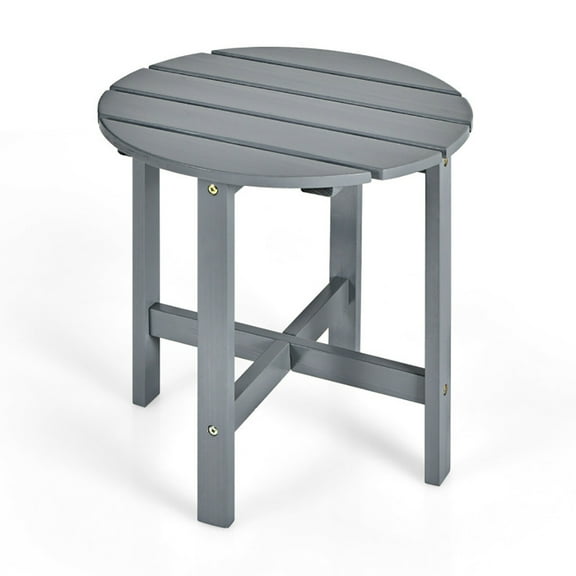 YYAo Small Single Table, Waterproof Outside Table, Modern End Tables, 18 Inch Patio Round Side Wooden Slat End Coffee Table for Garden-Gray