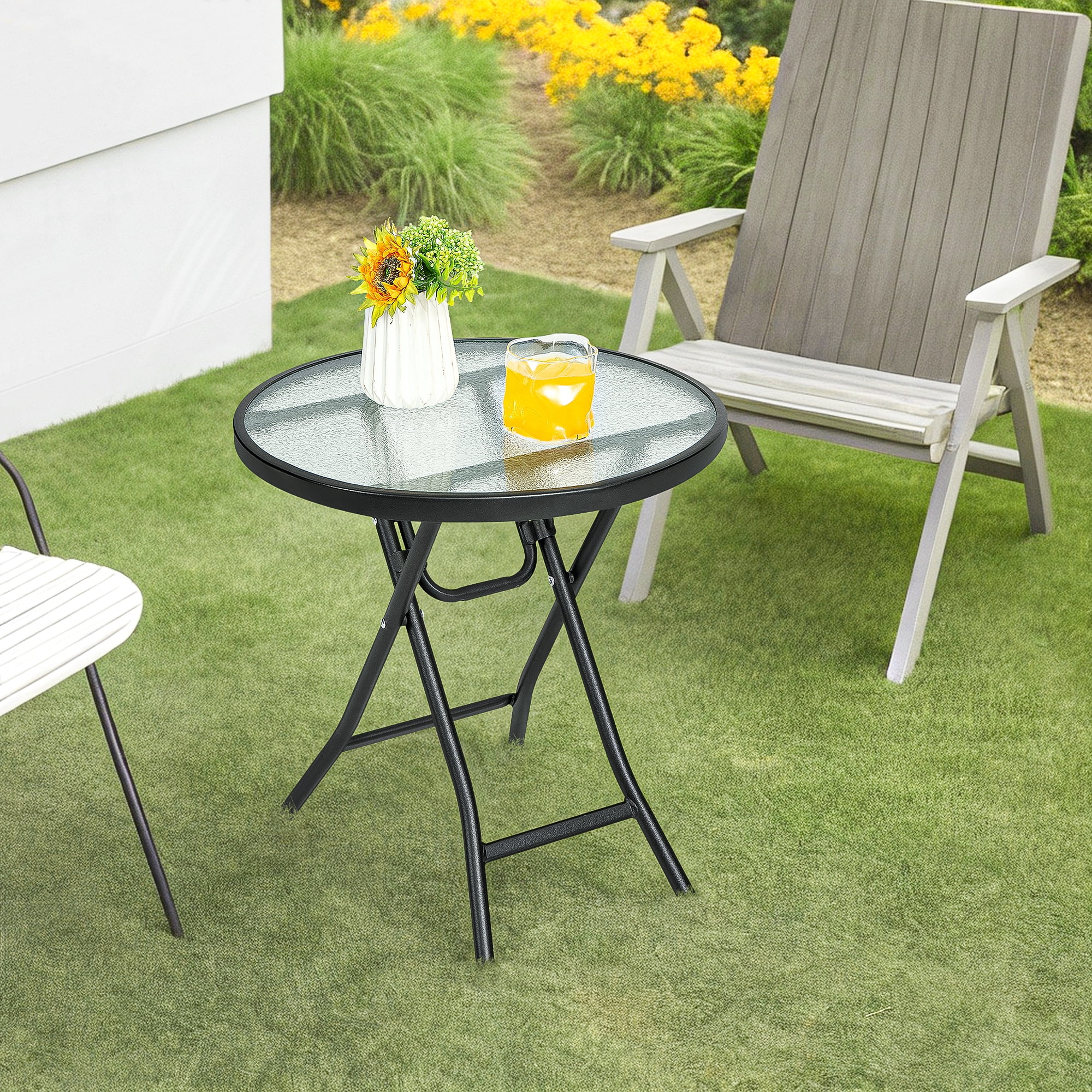 YYAo Small Single Table, Waterproof Outside Table, Modern End Tables, Patio Side Table with Tempered Glass Tabletop YYAo Small Single Table, Waterproof Outside Table, Modern End Tables, Patio Side Table with Tempered Glass Tabletop