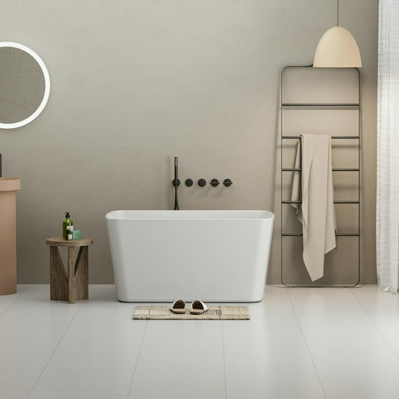 YYAo Soaking Tub, Shower Bathtub,49'' Acrylic Freestanding Soaking Bathtub, Square-shape Japanese Soaking Hot Tub, Glossy White