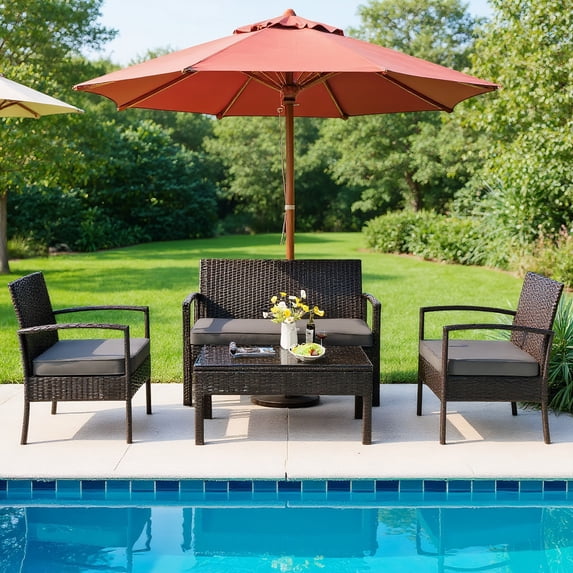 YYAo Sofa Couch Conversation Sets, Outdoor Bistro Set, Patio Furniture 4 Pieces Conversation Sets Outdoor Wicker Rattan Chairs Garden Backyard Balcony Porch Poolside loveseat, Brown