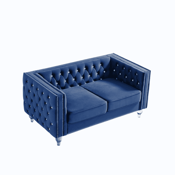 YYAo Sofa, Couch for Living Room, Navy Blue, Two-seater Sofa with Crystal Feet, Removable Cushion, Two Plush Pillow