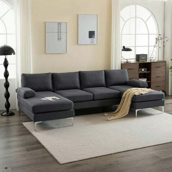 YYAo Sofa, Couch for Living Room, U-Shaped 4-Seat Indoor Modular Sofa with Linen Seat, Dark Gray