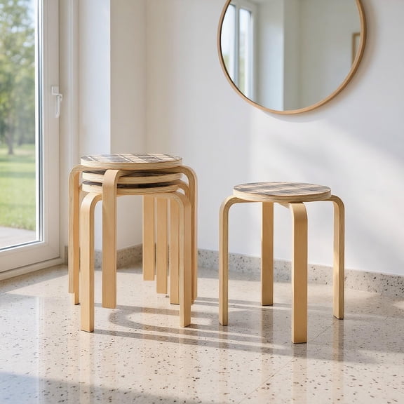 YYAo Stackable Bentwood Dining Chair Set of 4 with 18 Inch Height, Round Top Design for Dining Room, Cafe, Event Space Seating, Natural