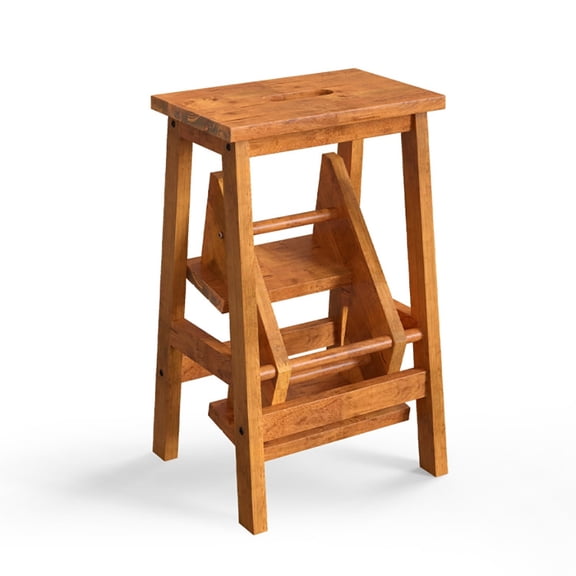 YYAo Step Ladder,Folding Step Stool, Portable Step Stool,3-in-1 Rubber Wood Step Stool with Convenient Handle-Natural