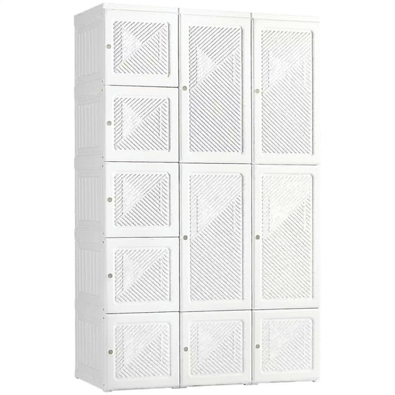 YYAo Storage Cabinet, Wardrobe Closet,Clothes Storage Organizer with 8 Cube Compartments, 2 Hanging Rods, 11 Magnet Doors, White