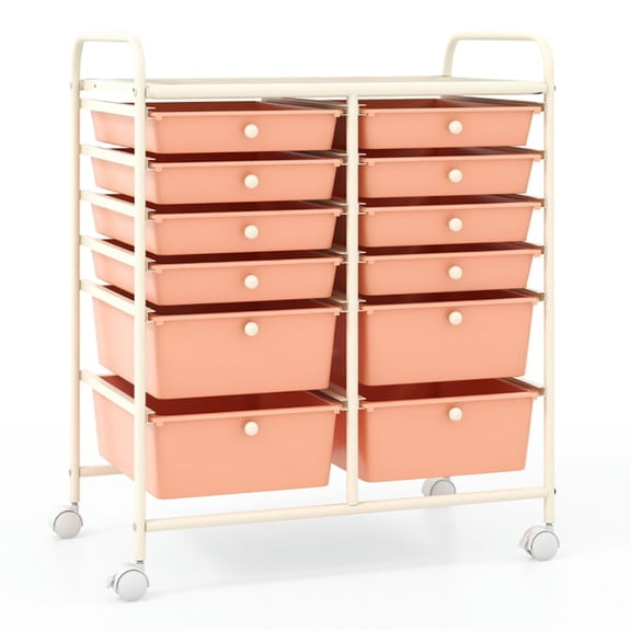 YYAo Storage Cart, Rolling Utility Cart Slide Organizer,12-Drawer Rolling Storage Cart with Removable Drawers and Lockable Wheels-Peach