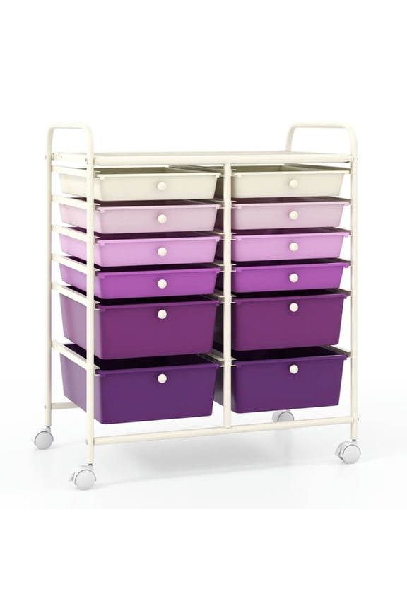 Storage Cart, Rolling Utility Cart Slide Organizer,12-Drawer Rolling Storage Cart with Removable Drawers and Lockable Wheels-Purple