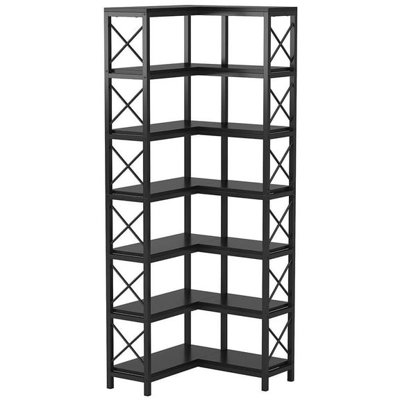 YYAo Storage Organizer Bookcase, Display Rack Shelves,7-Tier Corner Bookshelf Corner Bookcase Storage Display Rack, Black