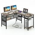 thumbnail image 1 of YYAo Sturdy Computer Workstation,L-Shaped Corner Computer Desk Writing Table,L-Shaped Computer Desk with Charging Station and Adjustable Shelf-Gray, 1 of 7