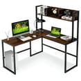 thumbnail image 1 of YYAo Sturdy Computer Workstation,L-Shaped Corner Computer Desk Writing Table,Reversible L-Shaped Corner Desk with Storage Bookshelf-Walnut, 1 of 10