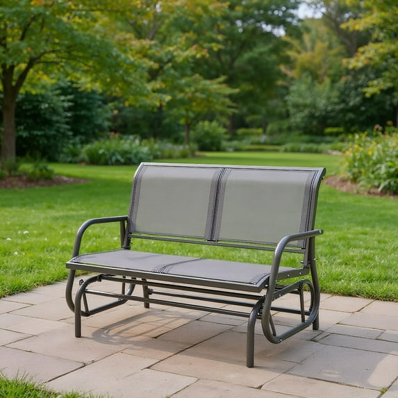 YYAo Swing Glider Chair, Heavy-Duty 2-Person Outdoor Swing Bench, Sliding Rocker Double Seat Suitable for Backyard, Garden, Poolside, Lawn (Gray)