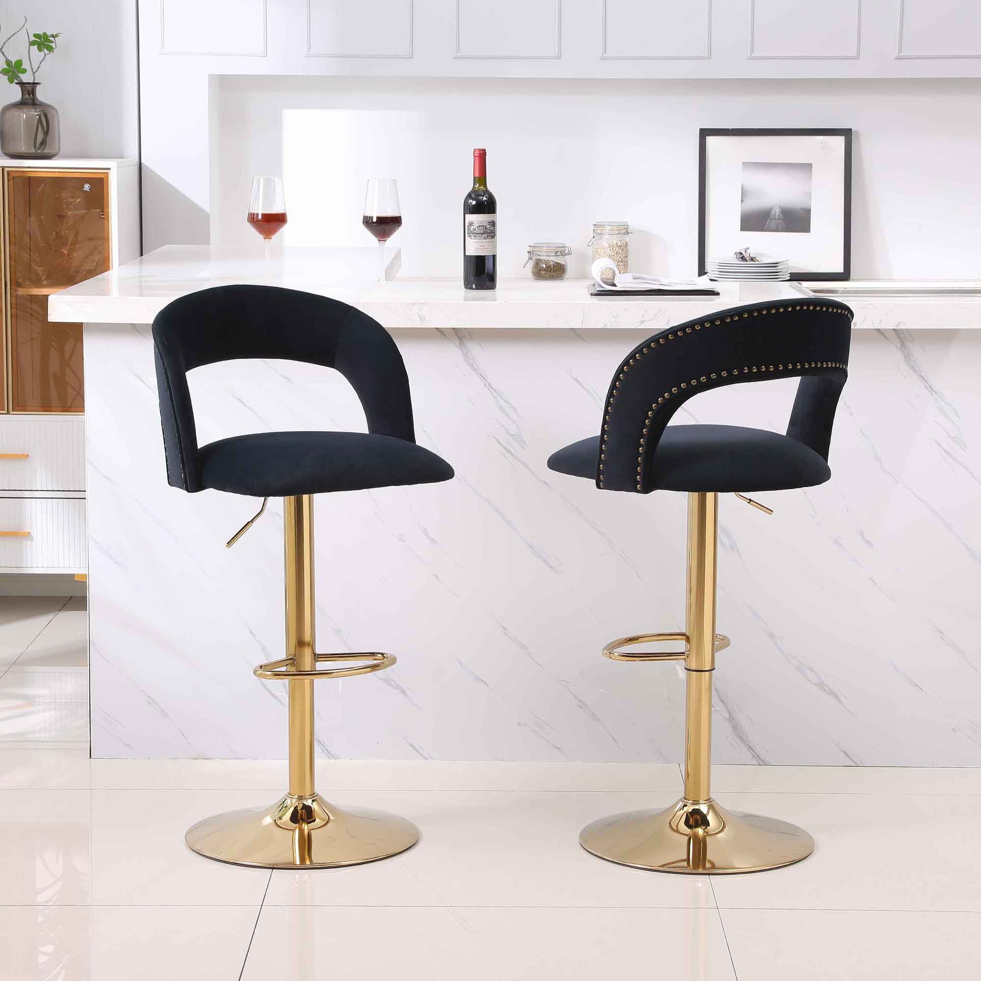 YYAo Swivel Bar Stools Chair Set of 2, Modern Adjustable Counter Height Bar Stools, Velvet Upholstered Stool with Back& Footrest for Kitchen, Black YYAo Swivel Bar Stools Chair Set of 2, Modern Adjustable Counter Height Bar Stools, Velvet Upholstered Stool with Back& Footrest for Kitchen, Black