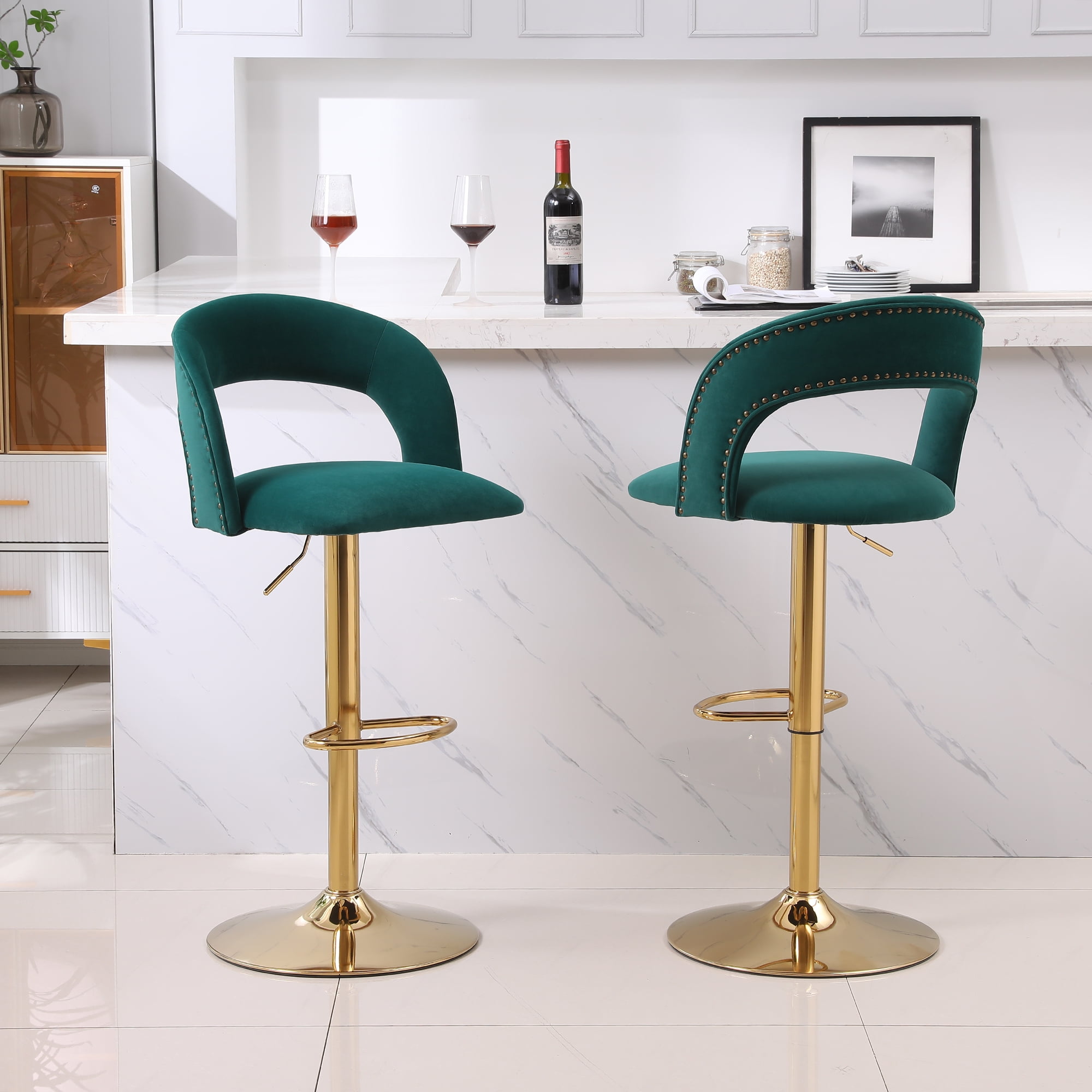 YYAo Swivel Bar Stools Chair Set of 2, Modern Adjustable Counter Height ...