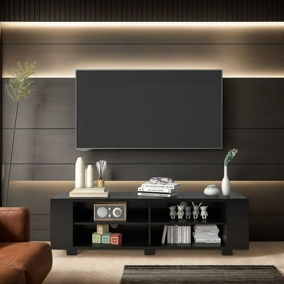 YYAo TV Stand, Television Console Table,Entertainment Center,59 Inch Console Storage Entertainment Media Wood TV Stand-Black