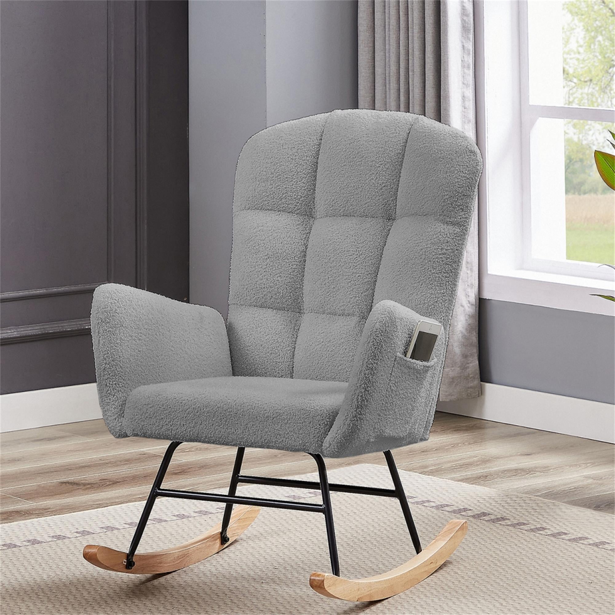 YYAo Teddy Upholstered Rocking Chair, Accent Chair with High Backrest Armchair Comfy Side Chair for Living Room Bedroom Offices, Gray YYAo Teddy Upholstered Rocking Chair, Accent Chair with High Backrest Armchair Comfy Side Chair for Living Room Bedroom Offices, Gray