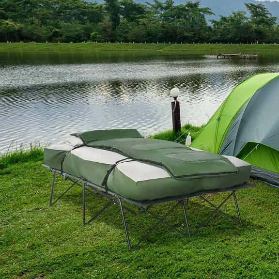 YYAo Tent Cot with Sleeping Bag, Inflatable Air Mattress, Comfort Pillows and Carry Bag, Portable Folding Bed for Outdoor, Travel Camp, Beach Vacation, Green