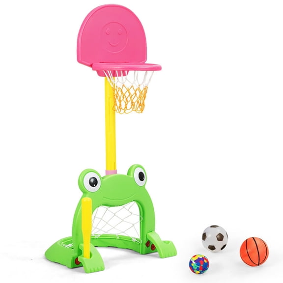 YYAo Toddler Basketball Toys Set, Basketball Hoop Set, 3-in-1 Kids Basketball Hoop Set Stand