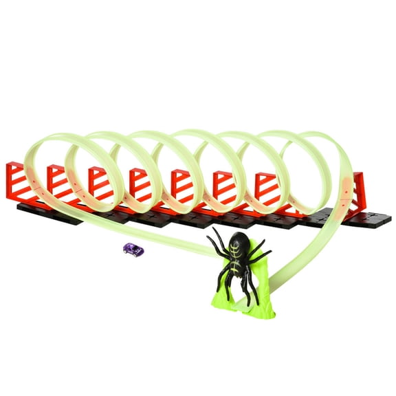 YYAo Track Builder Loop Kit Criss-Cross Glowing Race Track Toy Set Spooky Spider Fun Starter Kit,Lime Green