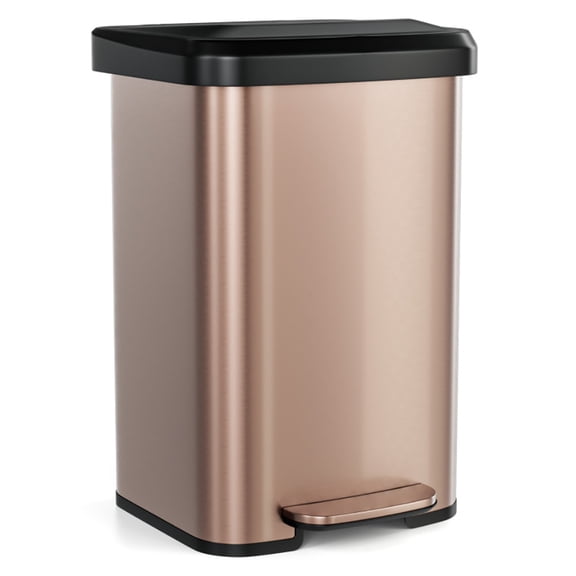 YYAo Trash and Recycling Bin, Kitchen Garbage Can Rubbish Bin,13.2 Gallon Step Trash Can with Soft Close Lid and Deodorizer Compartment-Golden