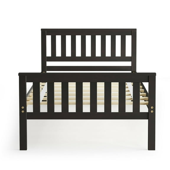 YYAo Twin Bed Frames, Wood Platform Mattress Foundation with Slat Support, No Box Spring Needed Platform Bed with Headboard, Easy Assembly