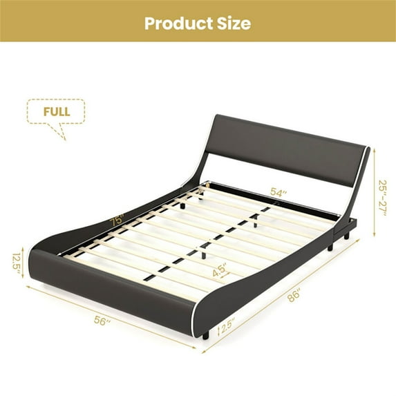 YYAo Upholstered Platform Bed Frame Low Profile Faux Leather,Bed Frame with Curved Headboard-Full Size