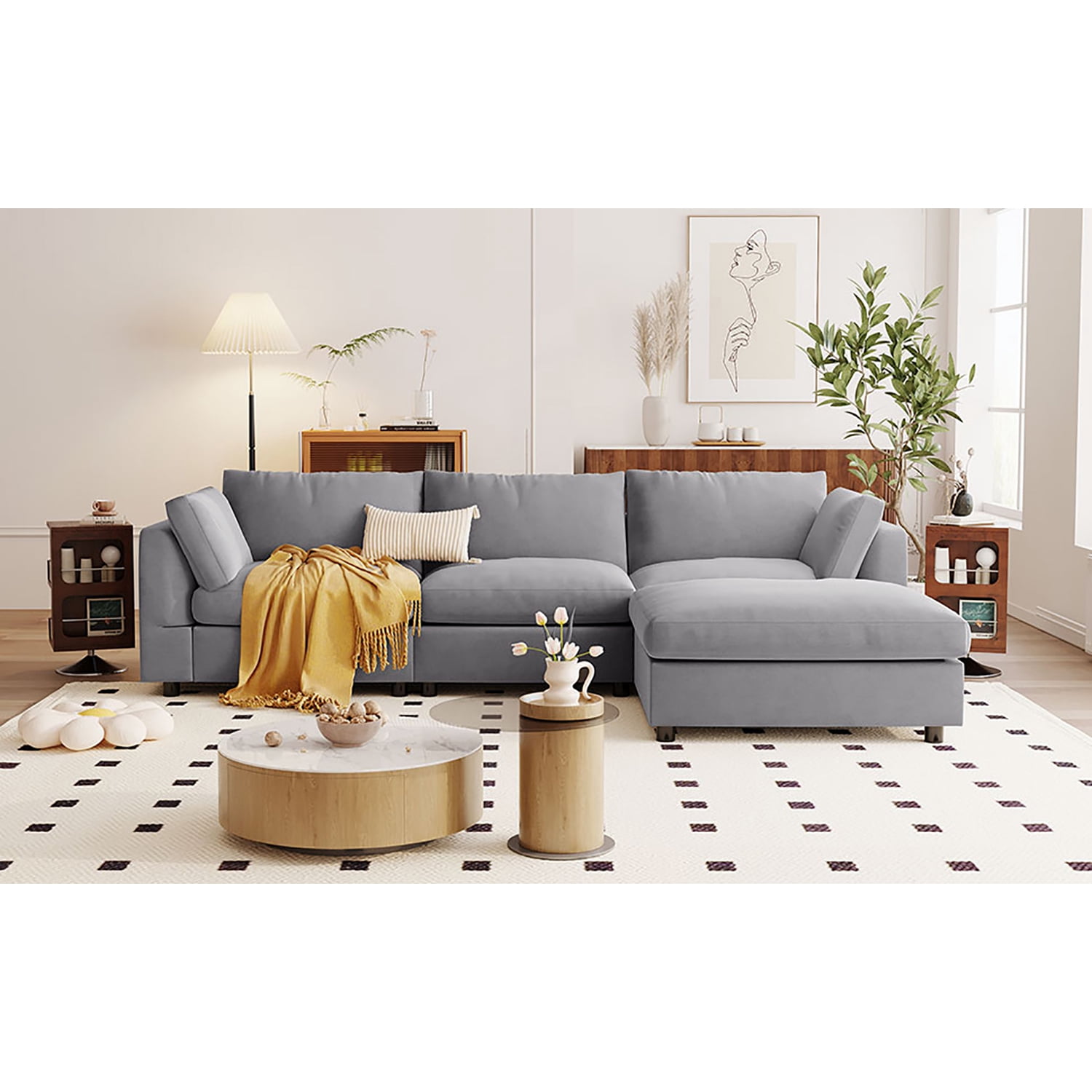 YYAo Upholstery L Shaped Convertible Sectional Sofa Couch with ...