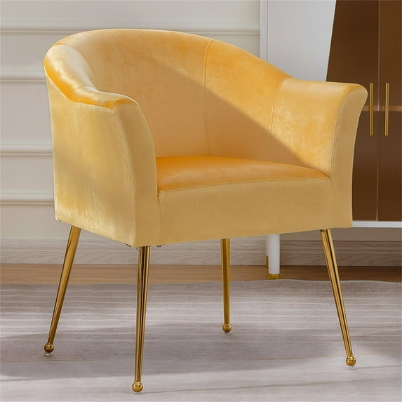 YYAo Velvet Accent Chair, Upholstered Comfy Armchair with Metal Legs for Bedroom, Living Room, Orange