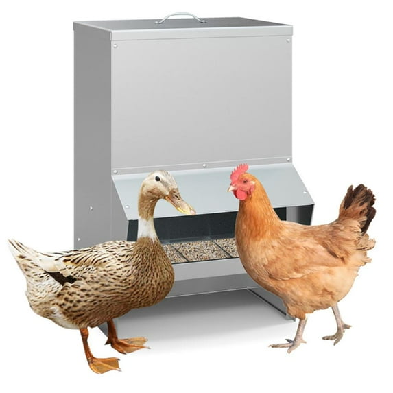 YYAo Wall Mount Automatic 50 Ponuds Capacity Galvanized Chicken Feeder-Silver