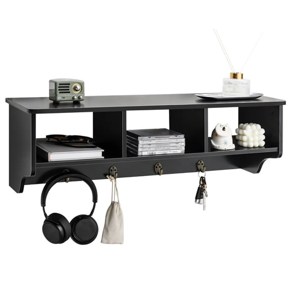 YYAo Wall Mount Cubby Organizer Hooks Entryway Storage Shelf-Black