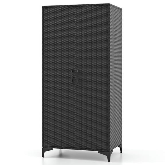 YYAo Wardrobe, Wardrobe Closet Armoire, 62 Inch Wicker Wardrobe with 2 Doors PE Rattan Closet with Hanging Rod-Black