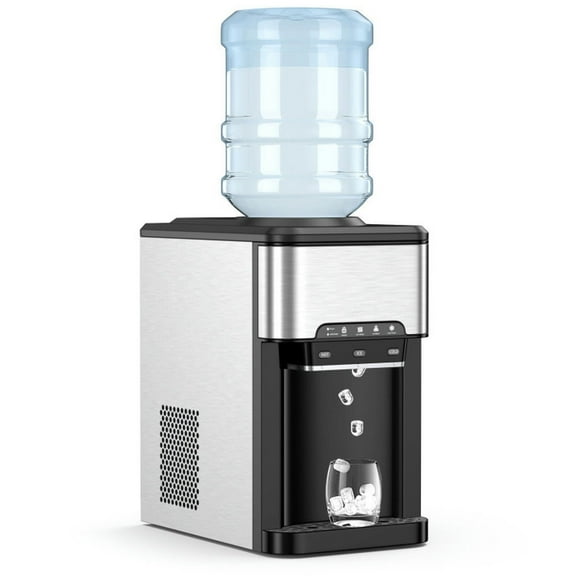 YYAo Water Cooler Dispenser 3-in-1 with Built-in Ice Maker and 3 Temperature Settings-Silver