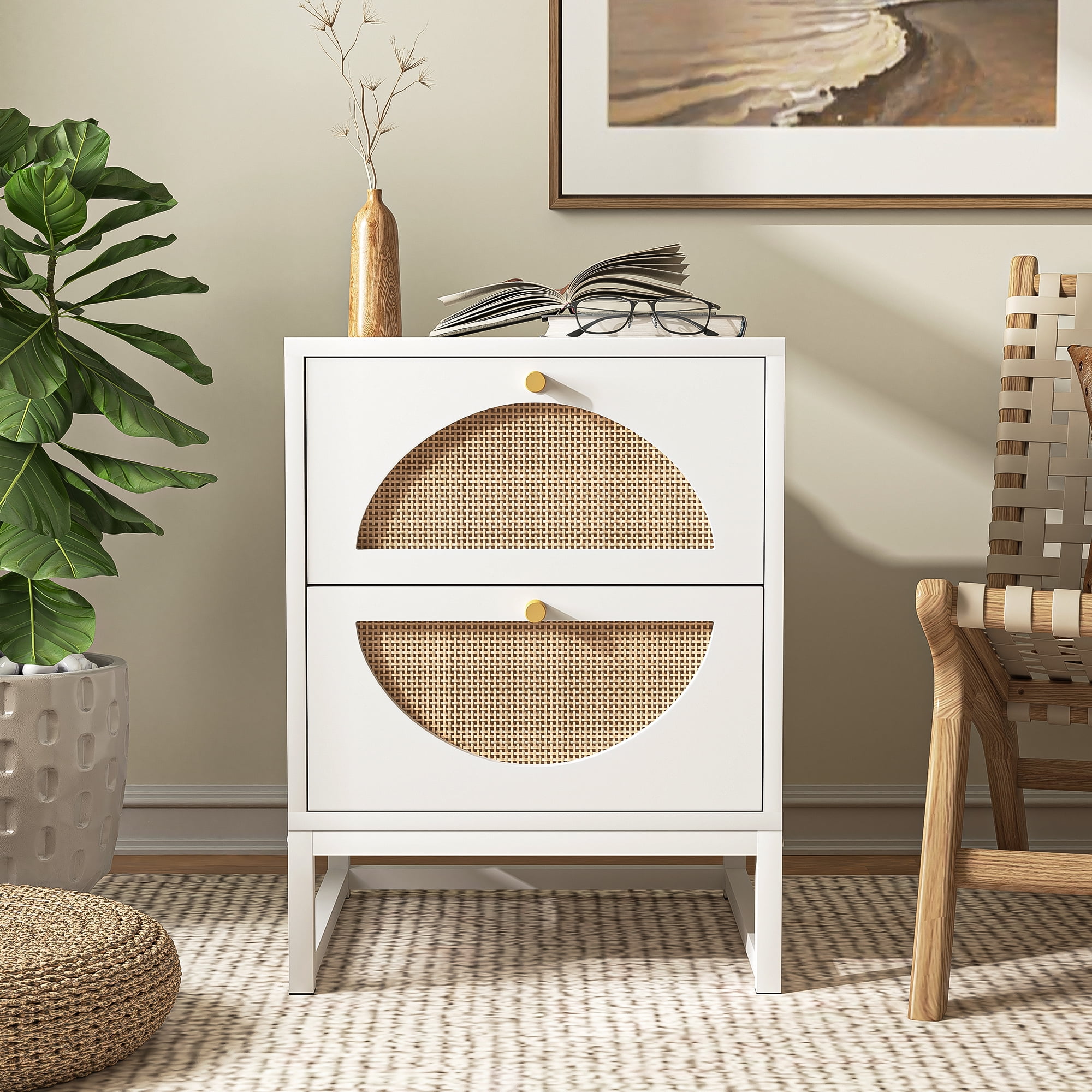 YYAo White Nightstand, Bedside Table with 2 Drawer for Bedroom, Night Table