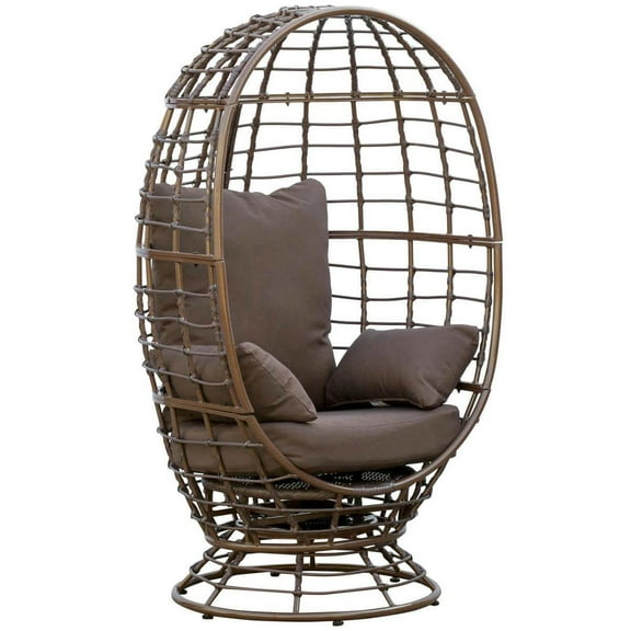 YYAo Wicker Egg Chair, 360 Rotating Indoor Outdoor Boho Basket Seat with Cushion and Pillows for Backyard, Porch, Patio, Garden, Brown