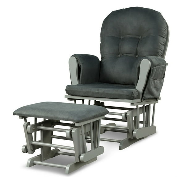 YYAo Wood Glider and Ottoman Set with Padded Armrests and Detachable Cushion-Dark Gray