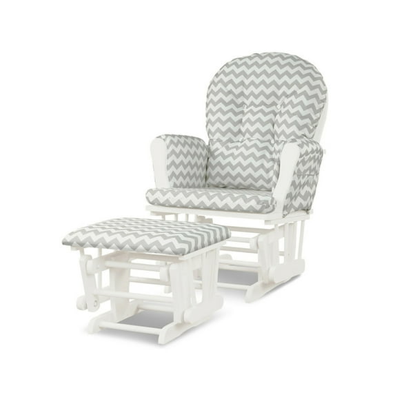 YYAo Wood Glider and Ottoman Set with Padded Armrests and Detachable Cushion-Gray and White