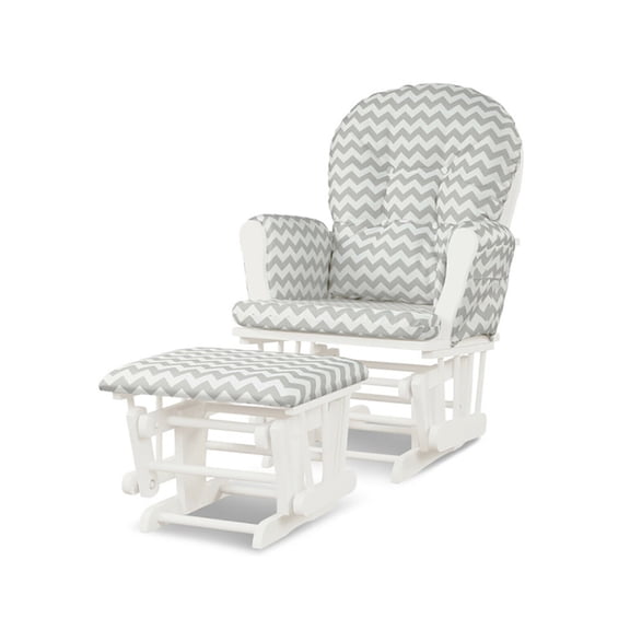 YYAo Wood Glider and Ottoman Set with Padded Armrests and Detachable Cushion-Gray and White