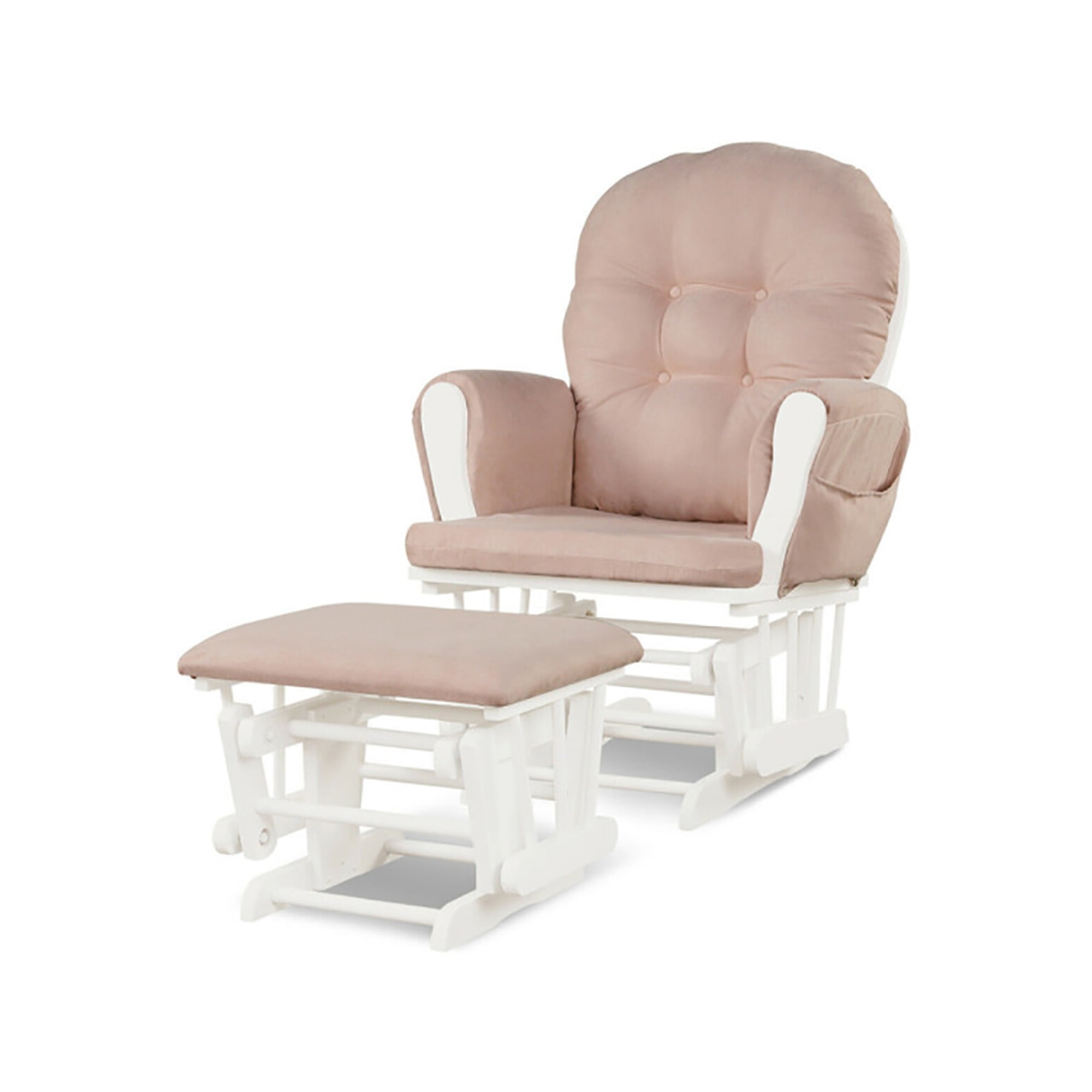 YYAo Wood Glider and Ottoman Set with Padded Armrests and Detachable Cushion-Pink YYAo Wood Glider and Ottoman Set with Padded Armrests and Detachable Cushion-Pink