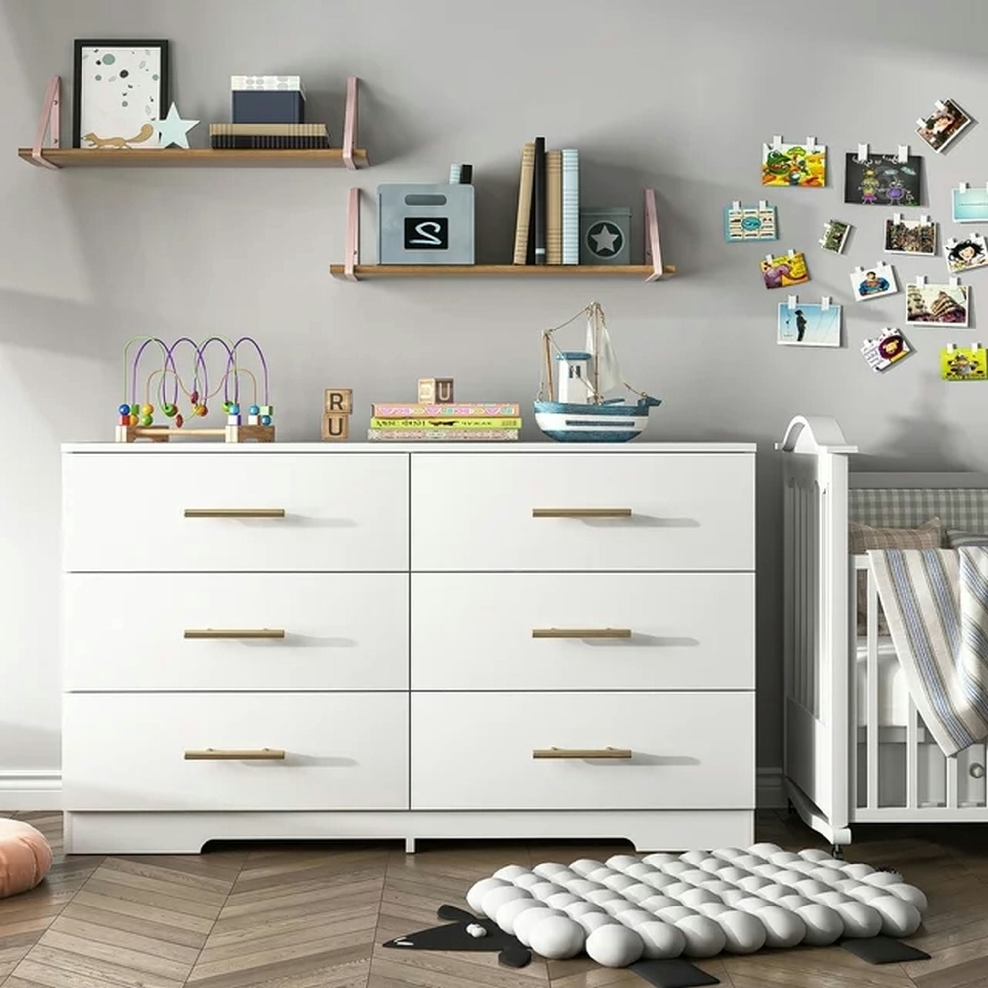 YYAo Wooden 6 Drawer Dresser, Large Modern Chest of 6 Drawers Night Table, TV Stand for 55" TV for Bedroom, Closet, Living Room, White
