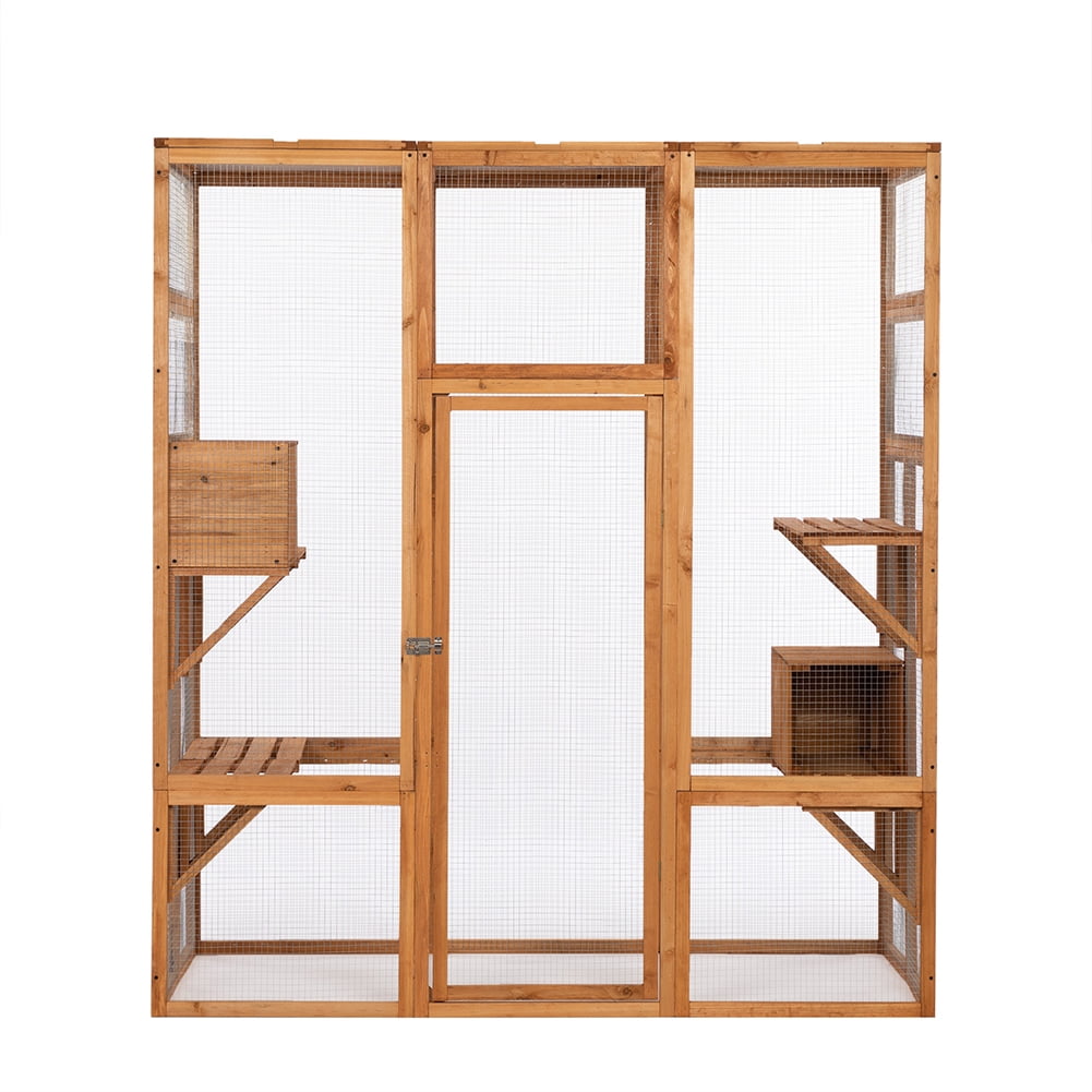 YYAo Wooden Indoor Outdoor Cat Cage, Large Wooden Cat Cage with Top Sunlight Panels, Perches, Sleeping Box Wooden Outdoor Cat Enclosure, Large Cat House with Perches, Orange