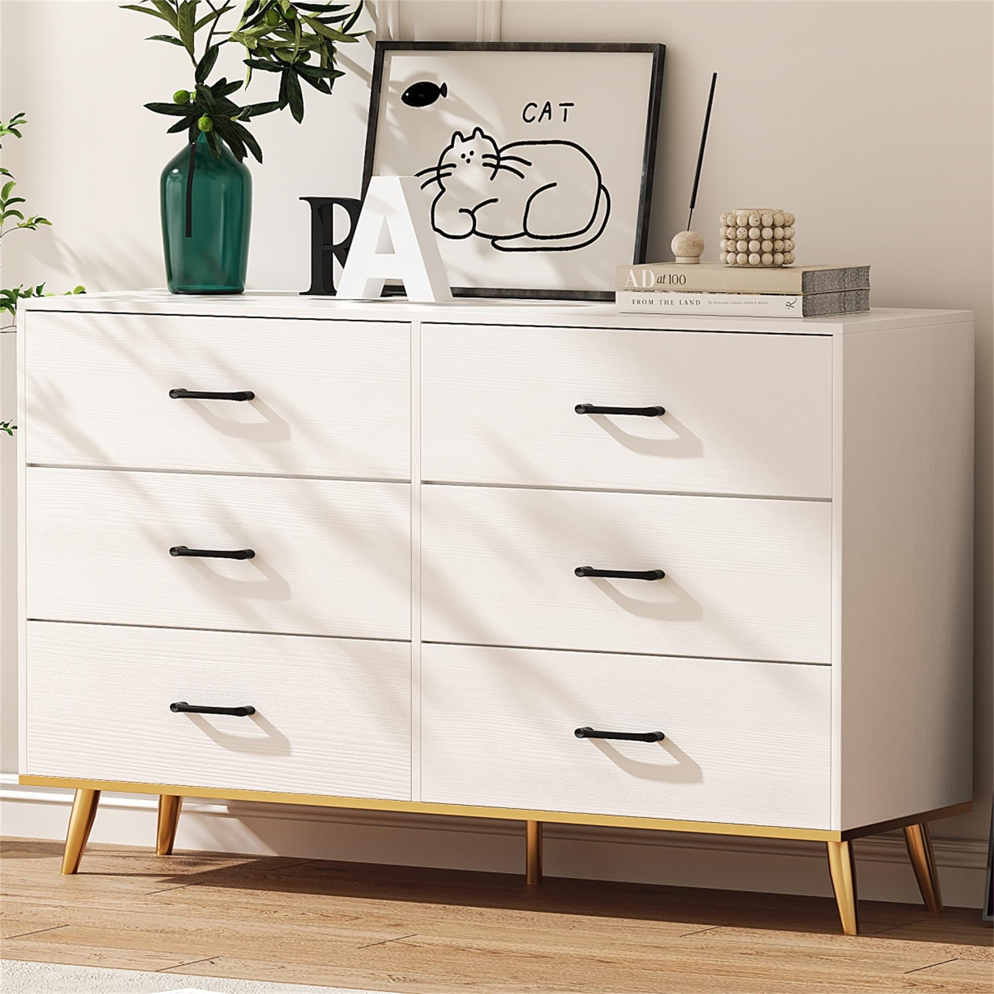 YYAo Wooden Nursery Dresser, 6-Drawer Chest of Drawers for Bedroom, 6 Drawer Long Dresser for Kids Room, Living Room, White YYAo Wooden Nursery Dresser, 6-Drawer Chest of Drawers for Bedroom, 6 Drawer Long Dresser for Kids Room, Living Room, White